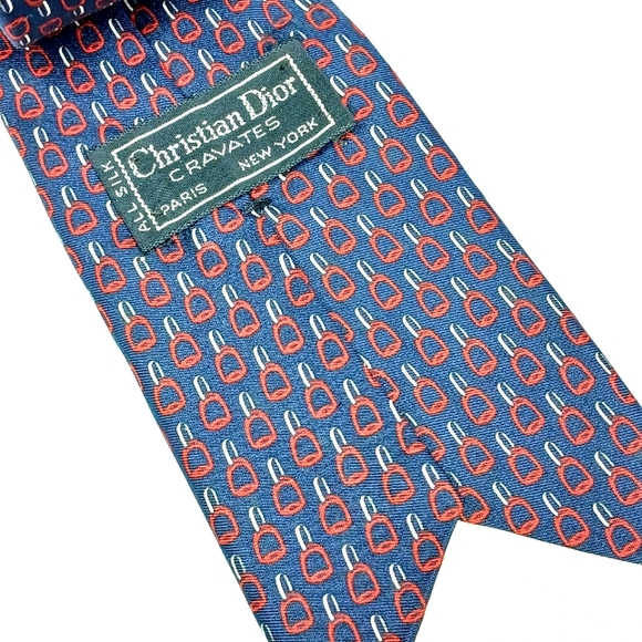 Christian Dior Equestrian Stirrup Print Silk Tie - Picture 3 of 4